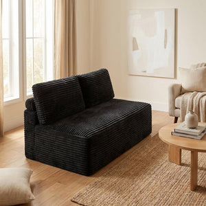 English Elm Corduroy Armless Floor Loveseat Legless 2 Seat Sofa for Studio Apartment Living Black W5515P444705