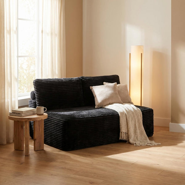 English Elm Corduroy Armless Floor Loveseat Legless 2 Seat Sofa for Studio Apartment Living Black W5515P444705