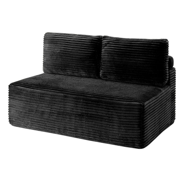 English Elm Corduroy Armless Floor Loveseat Legless 2 Seat Sofa for Studio Apartment Living Black W5515P444705