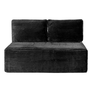 English Elm Corduroy Armless Floor Loveseat Legless 2 Seat Sofa for Studio Apartment Living Black W5515P444705