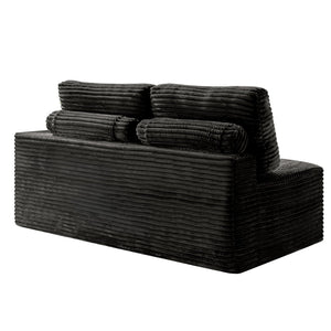 English Elm Corduroy Armless Floor Loveseat Legless 2 Seat Sofa for Studio Apartment Living Black W5515P444705