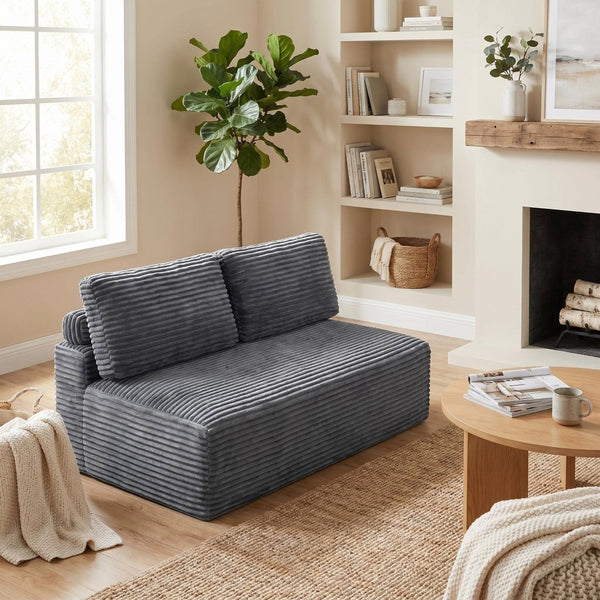 English Elm Corduroy Armless Floor Loveseat Legless 2 Seat Sofa for Studio Apartment Living Gray W5515P444706