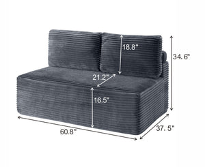 English Elm Corduroy Armless Floor Loveseat Legless 2 Seat Sofa for Studio Apartment Living Gray W5515P444706