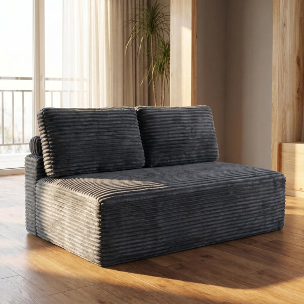 English Elm Corduroy Armless Floor Loveseat Legless 2 Seat Sofa for Studio Apartment Living Gray W5515P444706