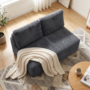 English Elm Corduroy Armless Floor Loveseat Legless 2 Seat Sofa for Studio Apartment Living Gray W5515P444706