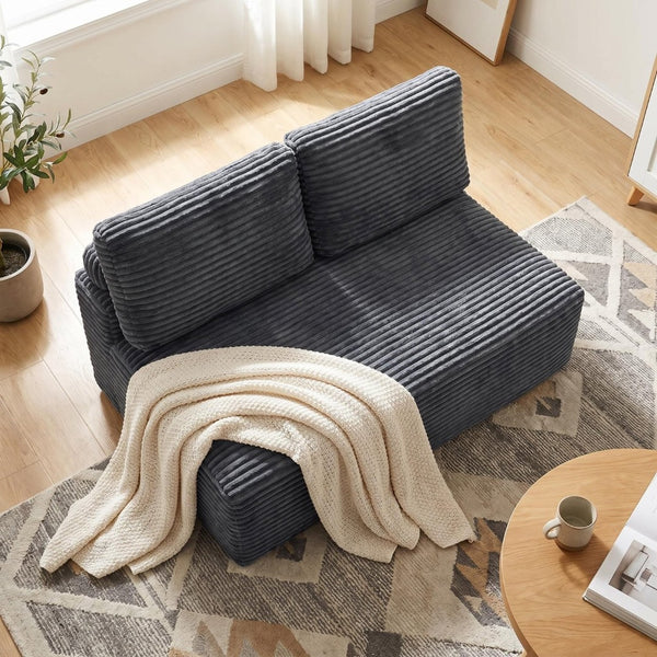 English Elm Corduroy Armless Floor Loveseat Legless 2 Seat Sofa for Studio Apartment Living Gray W5515P444706