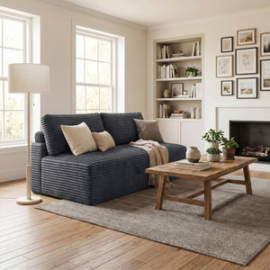 English Elm Corduroy Armless Floor Loveseat Legless 2 Seat Sofa for Studio Apartment Living Gray W5515P444706