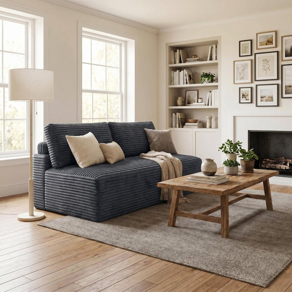 English Elm Corduroy Armless Floor Loveseat Legless 2 Seat Sofa for Studio Apartment Living Gray W5515P444706