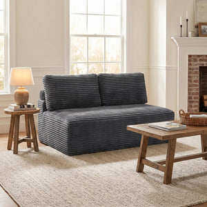English Elm Corduroy Armless Floor Loveseat Legless 2 Seat Sofa for Studio Apartment Living Gray W5515P444706