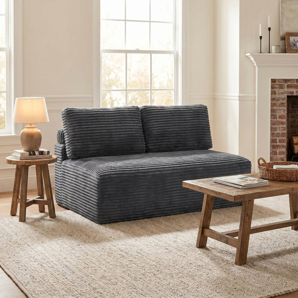 English Elm Corduroy Armless Floor Loveseat Legless 2 Seat Sofa for Studio Apartment Living Gray W5515P444706
