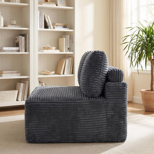 English Elm Corduroy Armless Floor Loveseat Legless 2 Seat Sofa for Studio Apartment Living Gray W5515P444706