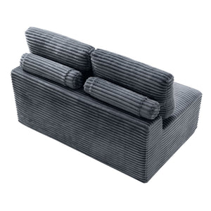 English Elm Corduroy Armless Floor Loveseat Legless 2 Seat Sofa for Studio Apartment Living Gray W5515P444706