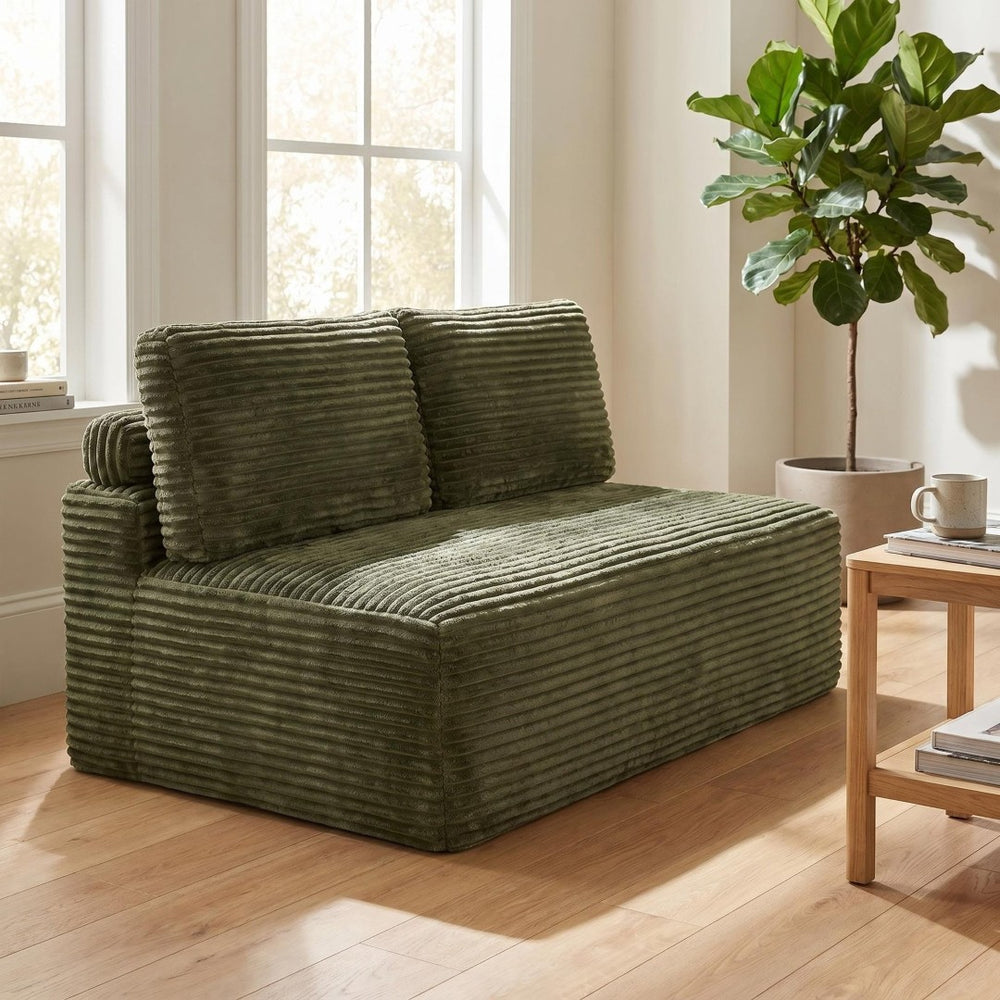English Elm Corduroy Armless Floor Loveseat Legless 2 Seat Sofa for Studio Apartment Living Green W5515P444707