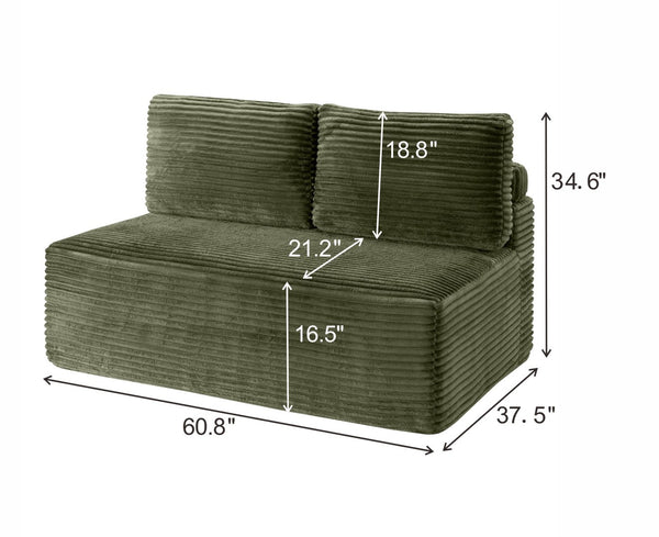 English Elm Corduroy Armless Floor Loveseat Legless 2 Seat Sofa for Studio Apartment Living Green W5515P444707