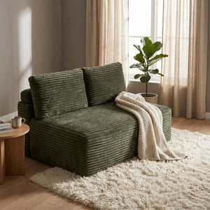 English Elm Corduroy Armless Floor Loveseat Legless 2 Seat Sofa for Studio Apartment Living Green W5515P444707