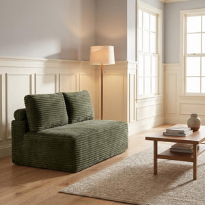 English Elm Corduroy Armless Floor Loveseat Legless 2 Seat Sofa for Studio Apartment Living Green W5515P444707