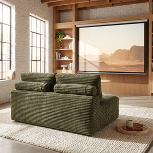 English Elm Corduroy Armless Floor Loveseat Legless 2 Seat Sofa for Studio Apartment Living Green W5515P444707