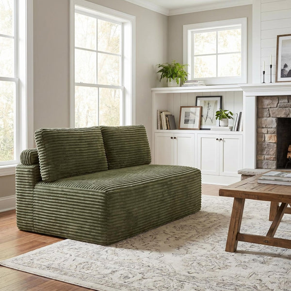 English Elm Corduroy Armless Floor Loveseat Legless 2 Seat Sofa for Studio Apartment Living Green W5515P444707