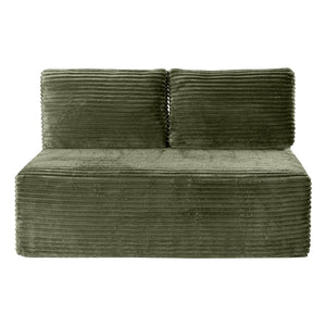 English Elm Corduroy Armless Floor Loveseat Legless 2 Seat Sofa for Studio Apartment Living Green W5515P444707