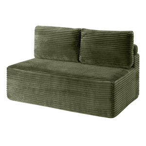 English Elm Corduroy Armless Floor Loveseat Legless 2 Seat Sofa for Studio Apartment Living Green W5515P444707