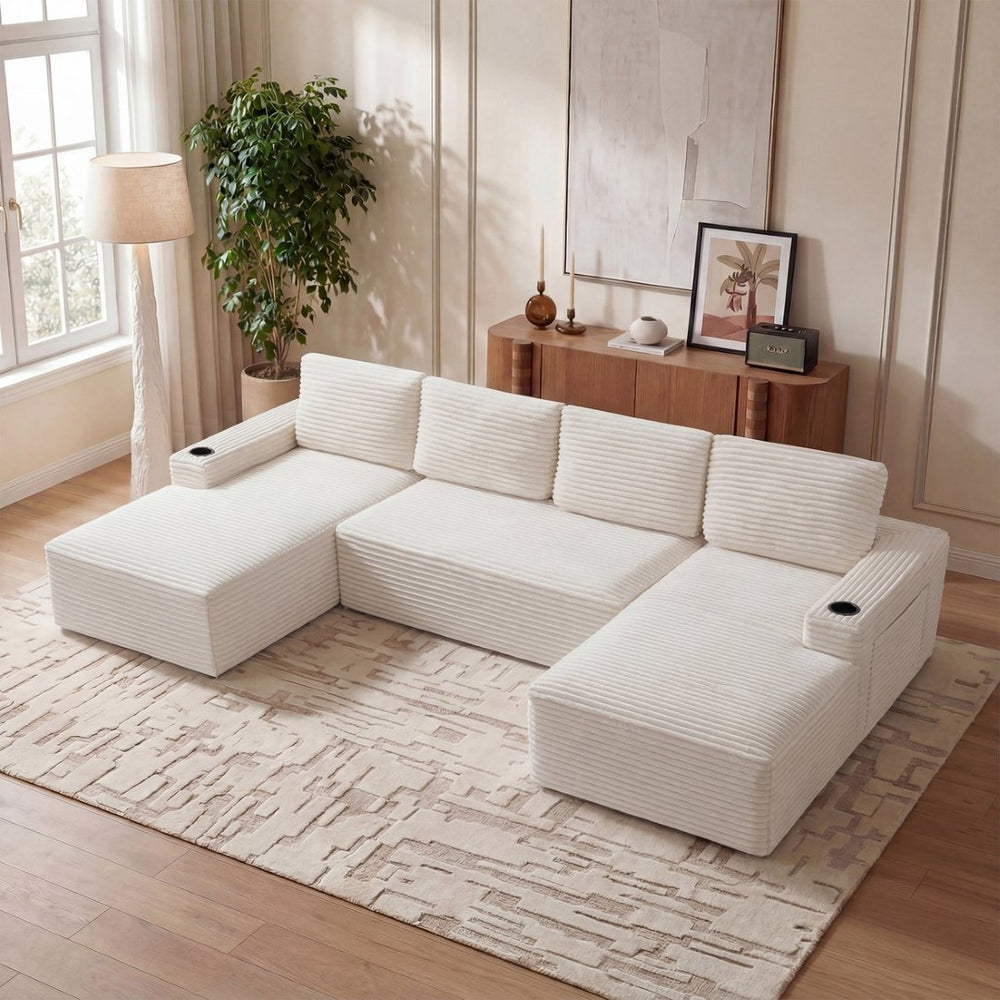 English Elm D-097 Corduroy Sectional Sofa with Pocket Spring Support for Cozy Living Rooms W5515P444708