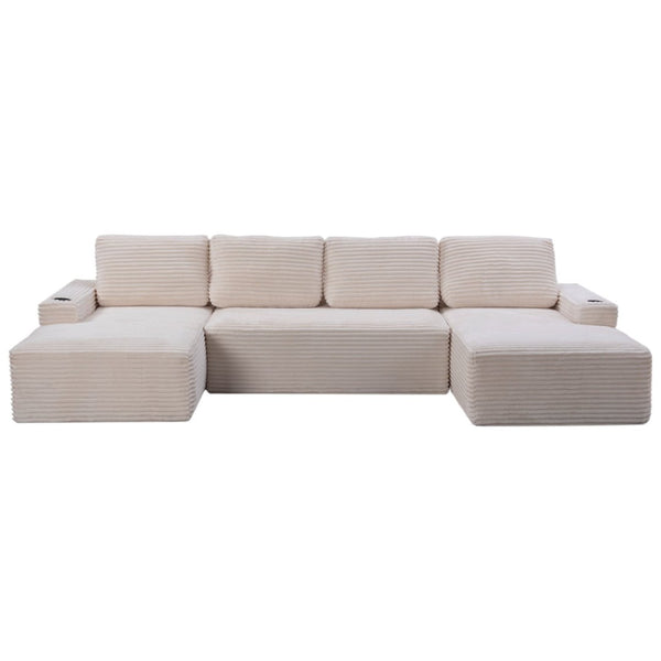English Elm D-097 Corduroy Sectional Sofa with Pocket Spring Support for Cozy Living Rooms W5515P444708