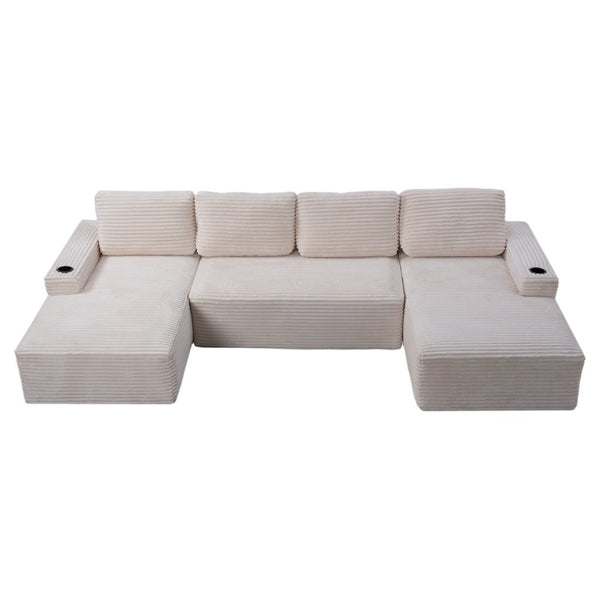 English Elm D-097 Corduroy Sectional Sofa with Pocket Spring Support for Cozy Living Rooms W5515P444708