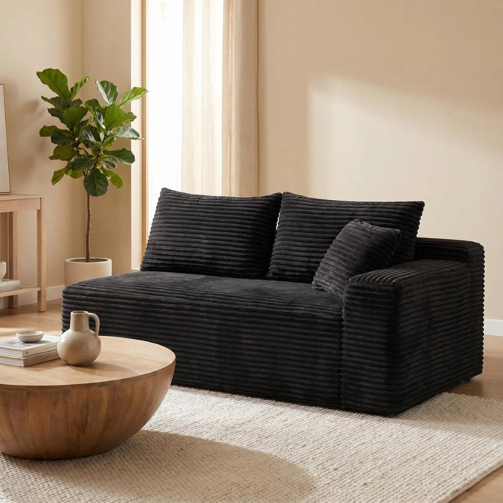 English Elm Black Corduroy Floor Level Armless Two Seat Sofa for Modular Living Spaces Loveseat W5515P479915