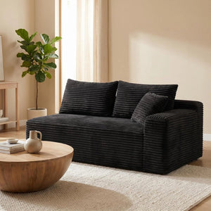 English Elm Black Corduroy Floor Level Armless Two Seat Sofa for Modular Living Spaces Loveseat W5515P479915