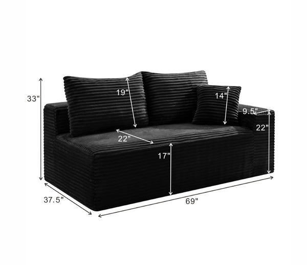 English Elm Black Corduroy Floor Level Armless Two Seat Sofa for Modular Living Spaces Loveseat W5515P479915