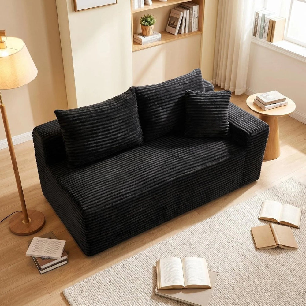 English Elm Black Corduroy Floor Level Armless Two Seat Sofa for Modular Living Spaces Loveseat W5515P479915