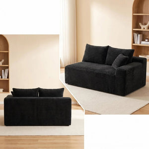 English Elm Black Corduroy Floor Level Armless Two Seat Sofa for Modular Living Spaces Loveseat W5515P479915