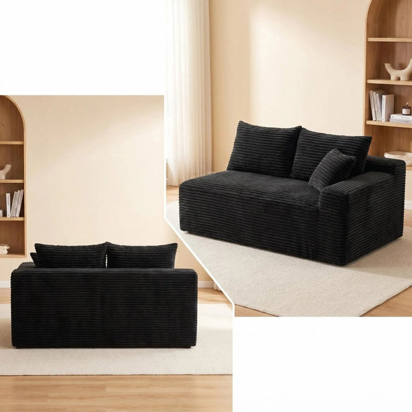 English Elm Black Corduroy Floor Level Armless Two Seat Sofa for Modular Living Spaces Loveseat W5515P479915