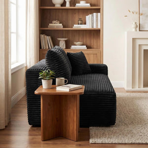 English Elm Black Corduroy Floor Level Armless Two Seat Sofa for Modular Living Spaces Loveseat W5515P479915