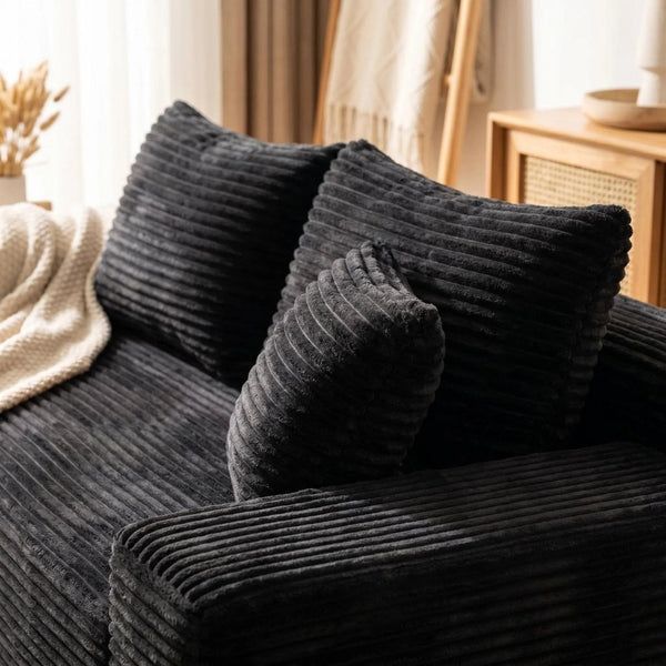 English Elm Black Corduroy Floor Level Armless Two Seat Sofa for Modular Living Spaces Loveseat W5515P479915