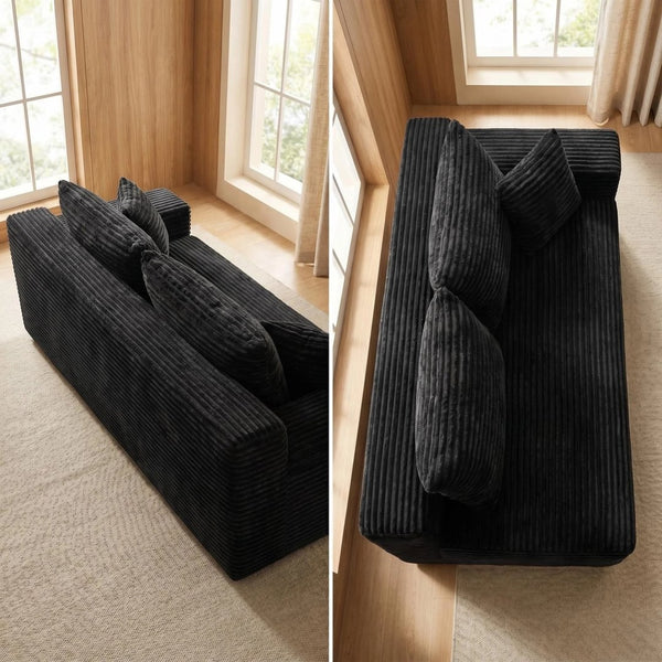 English Elm Black Corduroy Floor Level Armless Two Seat Sofa for Modular Living Spaces Loveseat W5515P479915