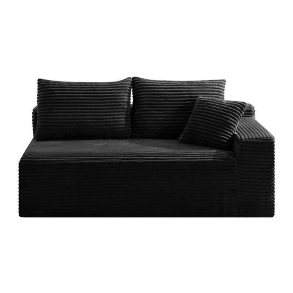 English Elm Black Corduroy Floor Level Armless Two Seat Sofa for Modular Living Spaces Loveseat W5515P479915