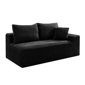 English Elm Black Corduroy Floor Level Armless Two Seat Sofa for Modular Living Spaces Loveseat W5515P479915