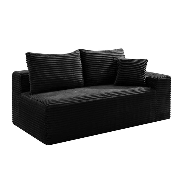 English Elm Black Corduroy Floor Level Armless Two Seat Sofa for Modular Living Spaces Loveseat W5515P479915