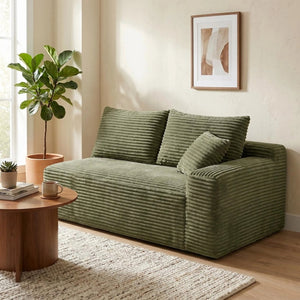 English Elm Green Corduroy Armless Floor Loveseat Low Profile Two Seat Sofa for Modern Studios W5515P479919