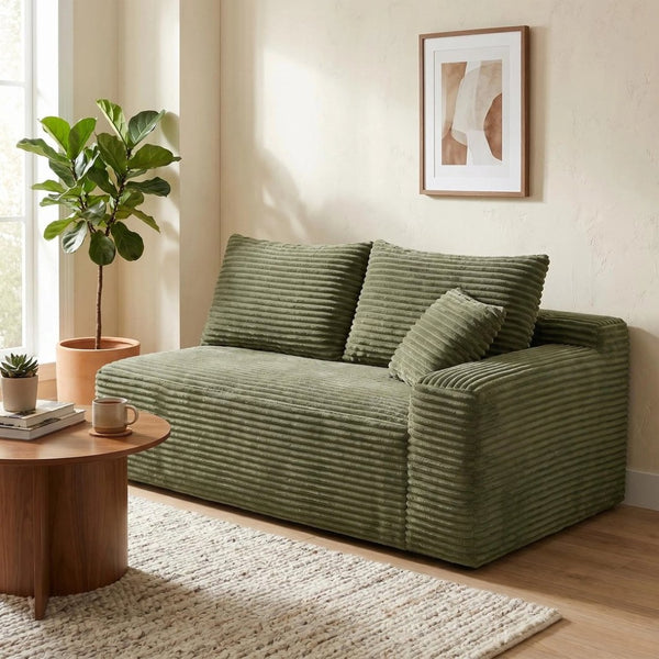 English Elm Green Corduroy Armless Floor Loveseat Low Profile Two Seat Sofa for Modern Studios W5515P479919