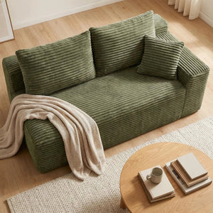 English Elm Green Corduroy Armless Floor Loveseat Low Profile Two Seat Sofa for Modern Studios W5515P479919