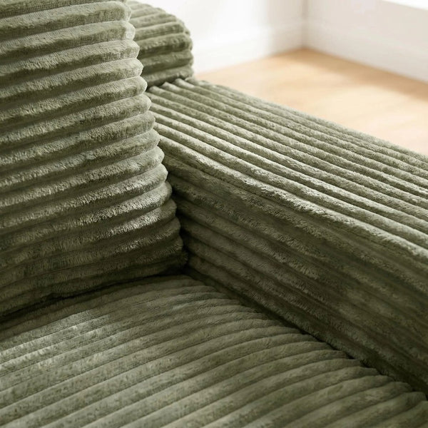 English Elm Green Corduroy Armless Floor Loveseat Low Profile Two Seat Sofa for Modern Studios W5515P479919