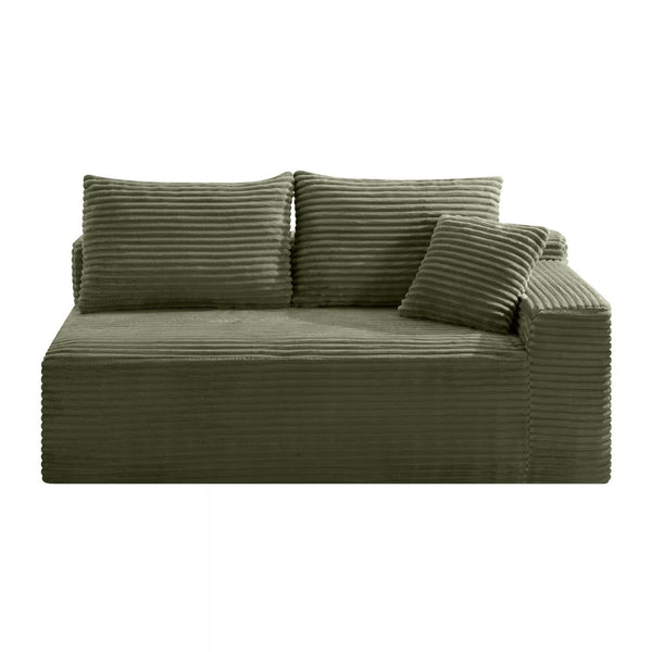English Elm Green Corduroy Armless Floor Loveseat Low Profile Two Seat Sofa for Modern Studios W5515P479919