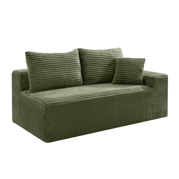 English Elm Green Corduroy Armless Floor Loveseat Low Profile Two Seat Sofa for Modern Studios W5515P479919