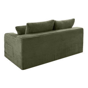 English Elm Green Corduroy Armless Floor Loveseat Low Profile Two Seat Sofa for Modern Studios W5515P479919