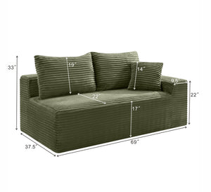 English Elm Green Corduroy Armless Floor Loveseat Low Profile Two Seat Sofa for Modern Studios W5515P479919