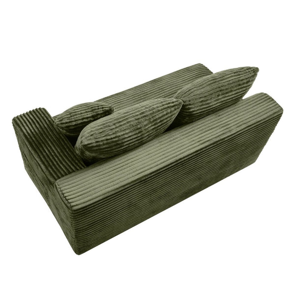 English Elm Green Corduroy Armless Floor Loveseat Low Profile Two Seat Sofa for Modern Studios W5515P479919