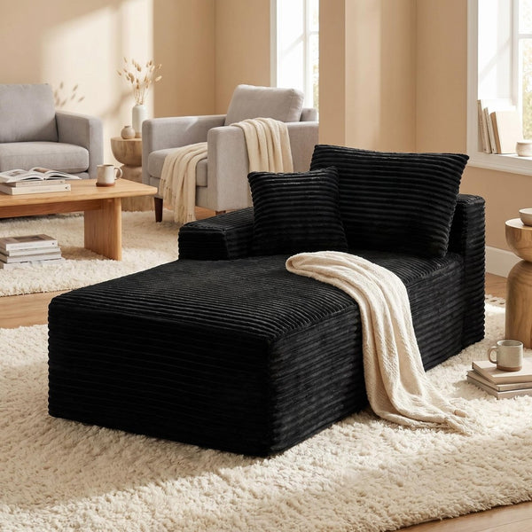 English Elm Black Corduroy Armless Floor Sofa Modular Accent Chair for Theater or Dorm W5515P479921