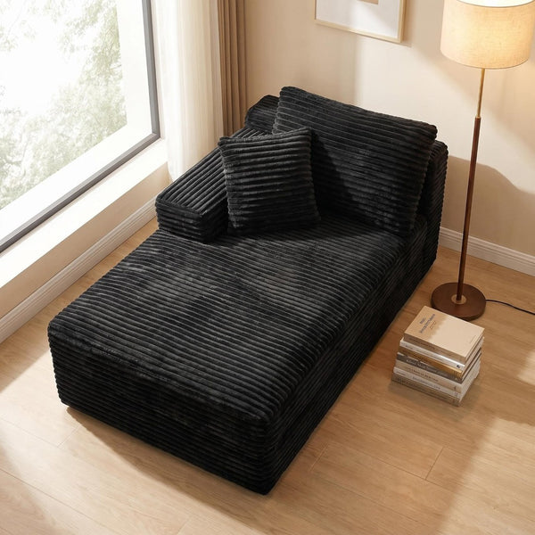 English Elm Black Corduroy Armless Floor Sofa Modular Accent Chair for Theater or Dorm W5515P479921